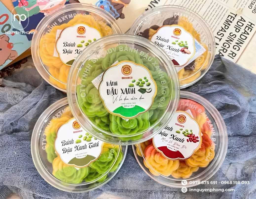 in tem nhãn cho hộp bánh đậu xanh các vị